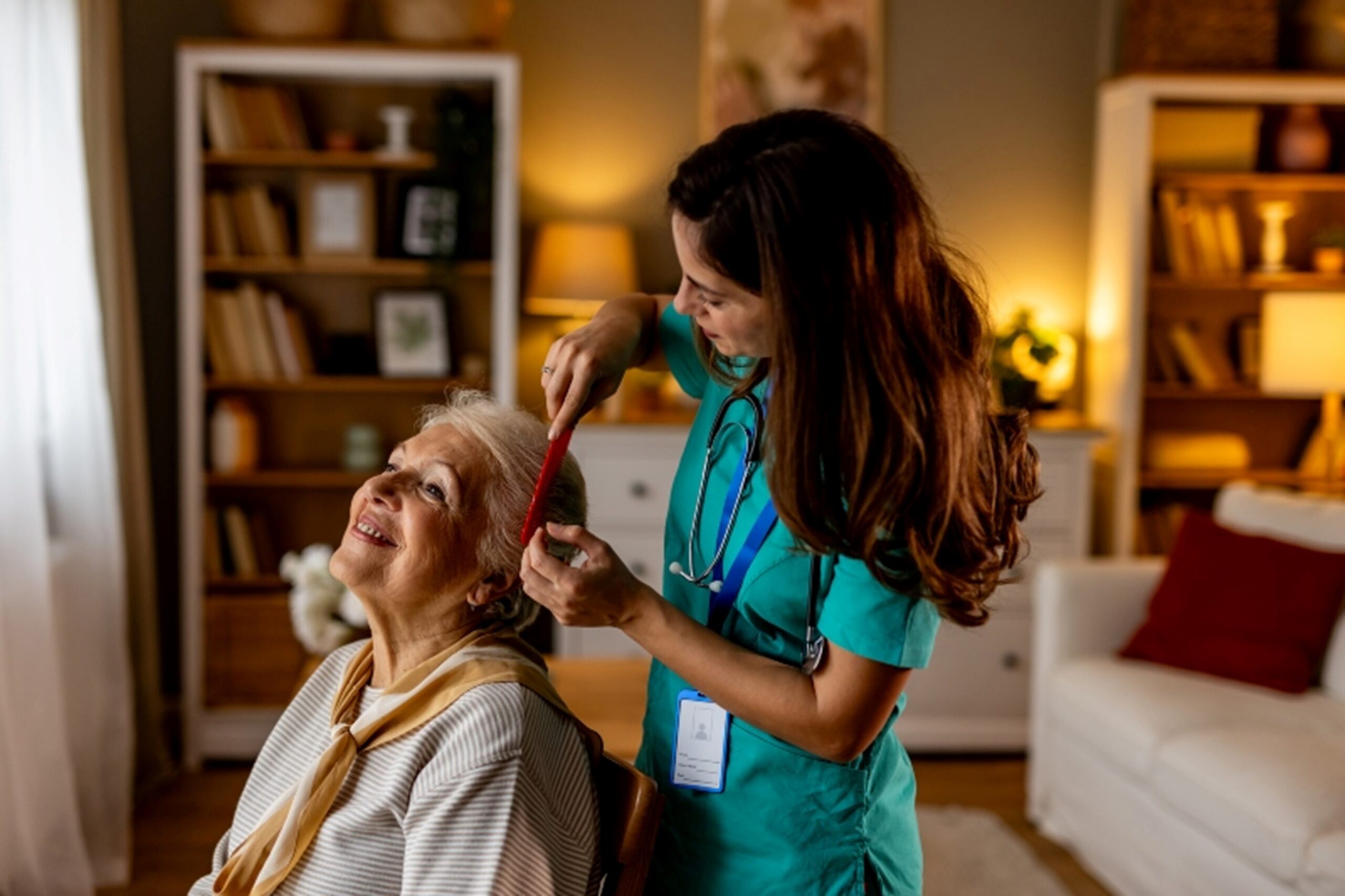 Alpine nurse combing patient’s hair in Ruston, LA